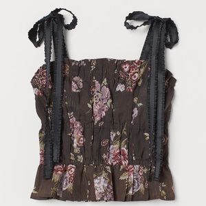 H&M x Brock Collection brown floral tie top